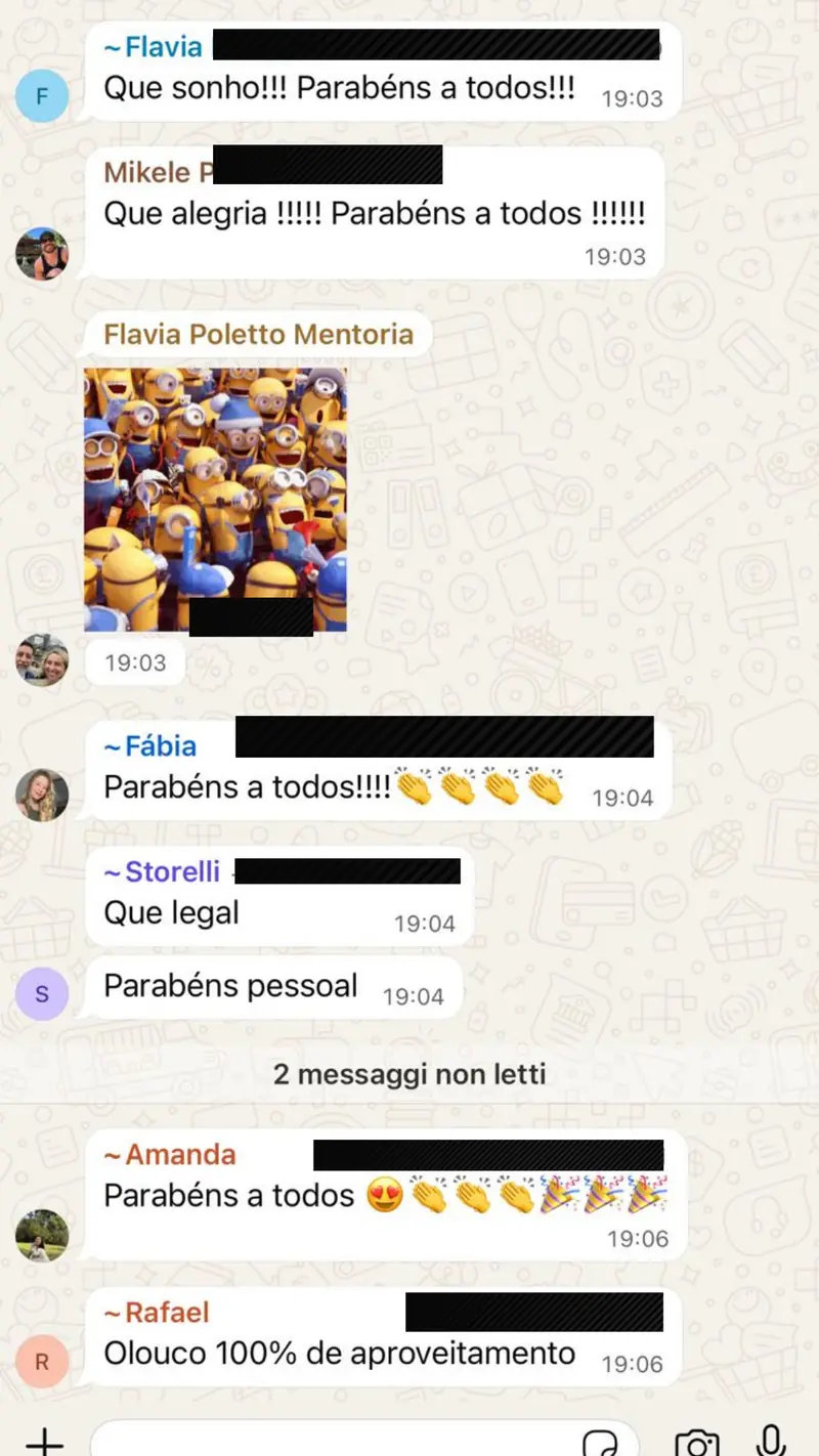 Comunidade celebrando 100% de aproveitamento na prova